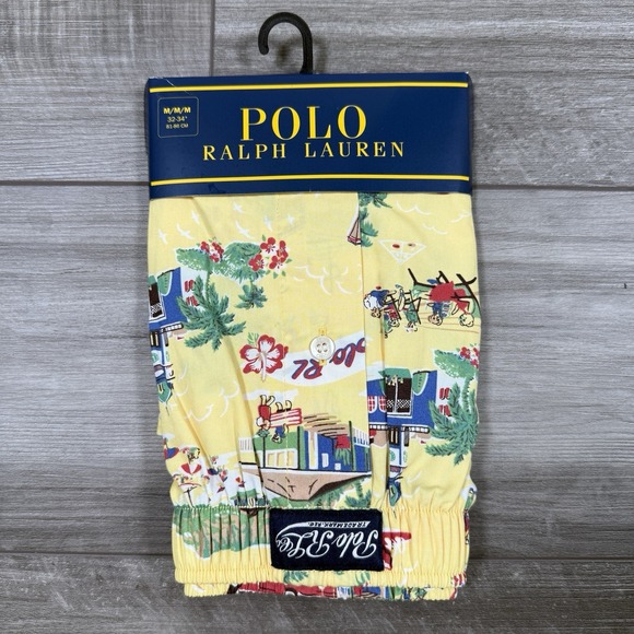 Polo Ralph Lauren Men's Beach Polo Bear Woven Boxer Shorts Yellow MEDIUM NEW - Picture 1 of 6
